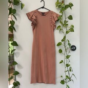Express Ruffled Sleeve Dress in Dusty Rose